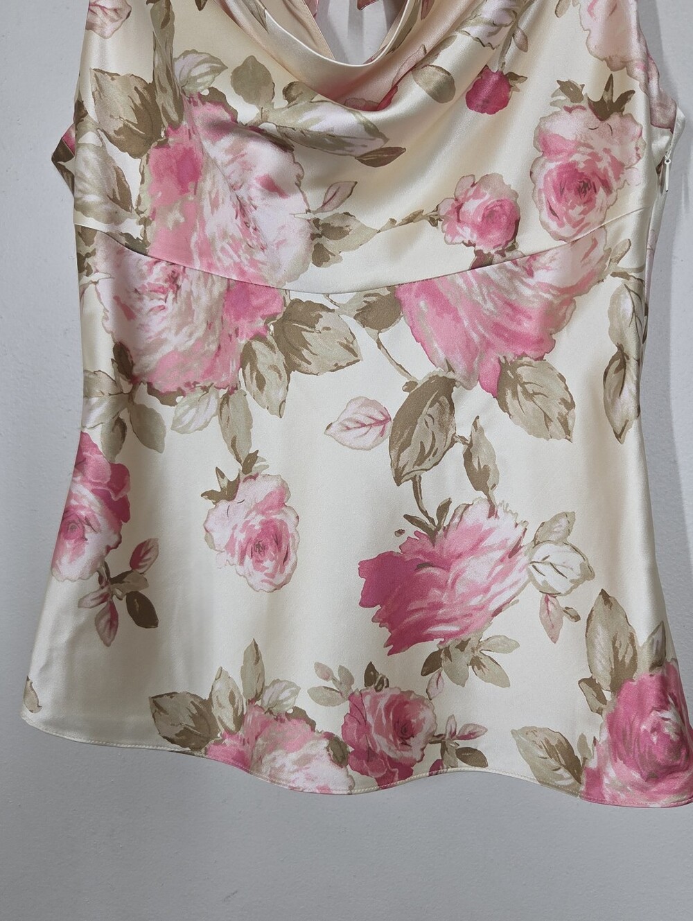 Vtg Y2K Banana Republic Silk Cream Floral Cowl Neck Tie Back Babydoll Tank Fairy - Picture 3 of 10